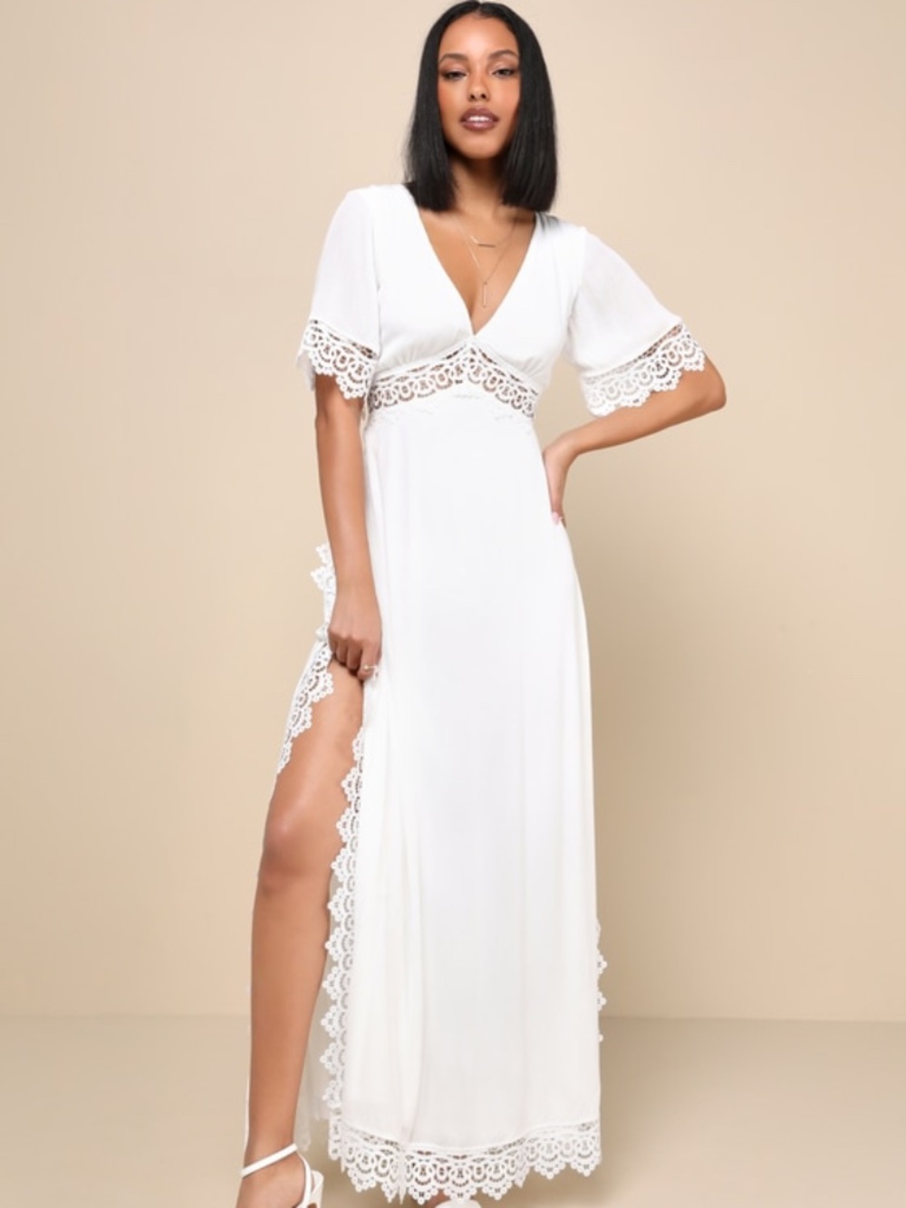 Lulus Sweeten The Occasion White Lace Short Sleeve Maxi Dress - Size XL